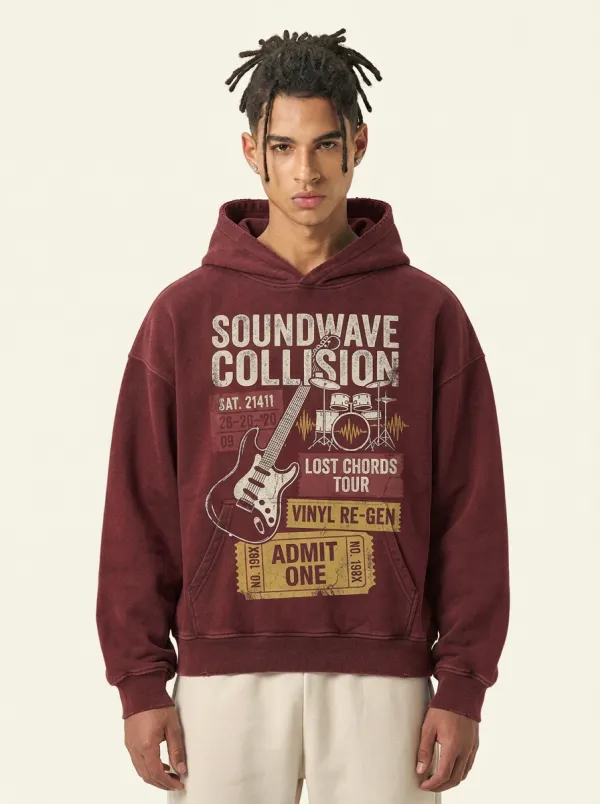 Men's Rock Music Lover Guitar Drum Printed Hoodie