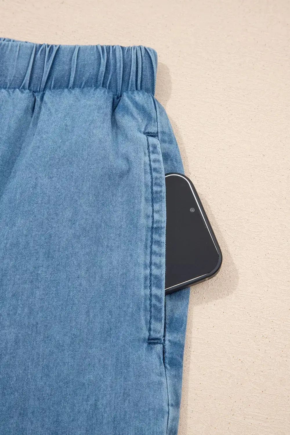 Ruffled Hem Wide Leg Chambray Pants