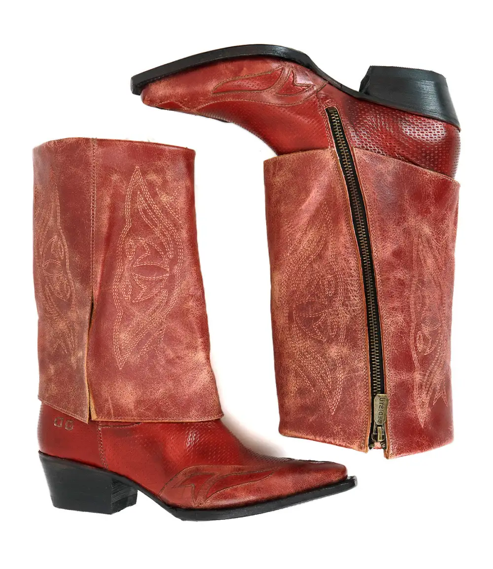 Side-Zip Perforated Western Boots