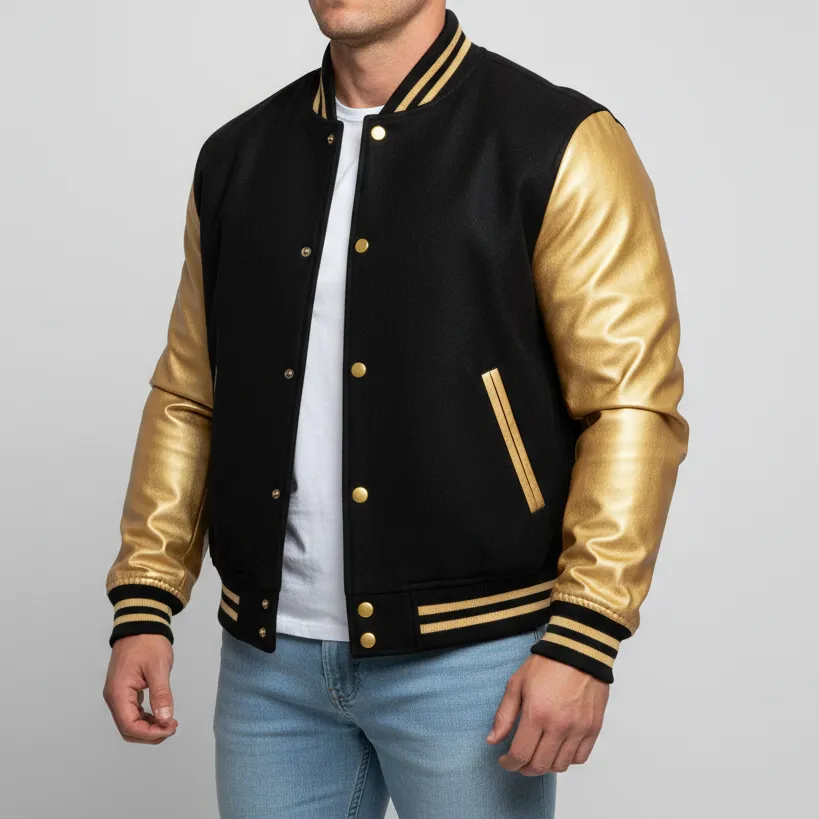 Sporty Contrast Wool Letterman Jacket
