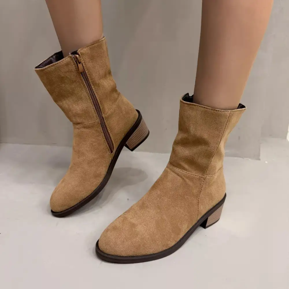 Round Toe Block Heel Ankle Boots