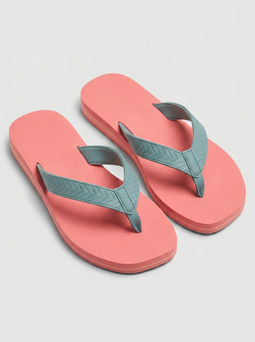 Women's Summer Beach Coral Pink Teal Strap Printed Flip Flops