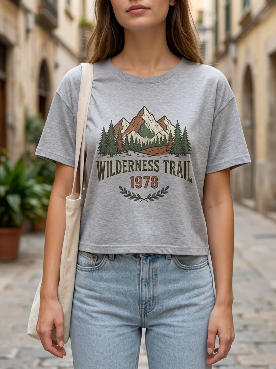 Women's Nature Lover Wilderness Trail 1978 Mountain Printed Crop Top