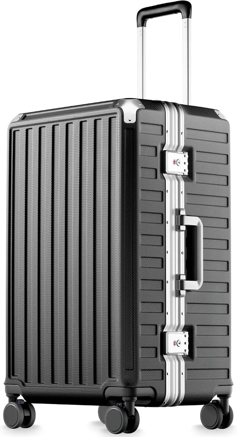 LUGGEX 28 Inch Zipperless Checked Luggage, Charcoal Metallic