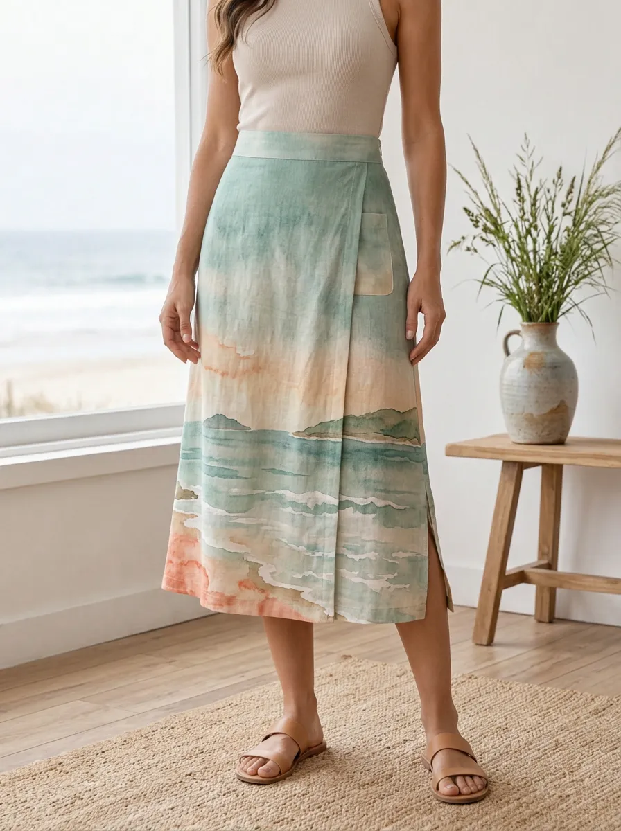 Women's Beach Lover Ocean Landscape Printed Wrap Skirt