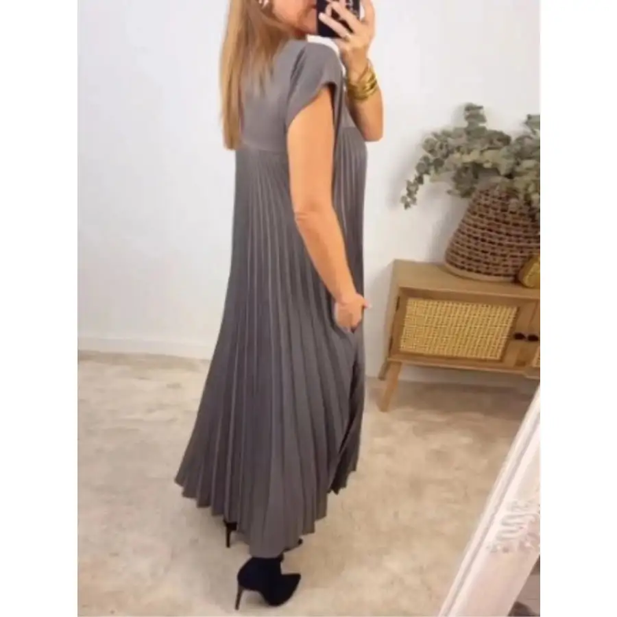 Classic Full Size Pleated Round Neck Maxi Dress Plus Size