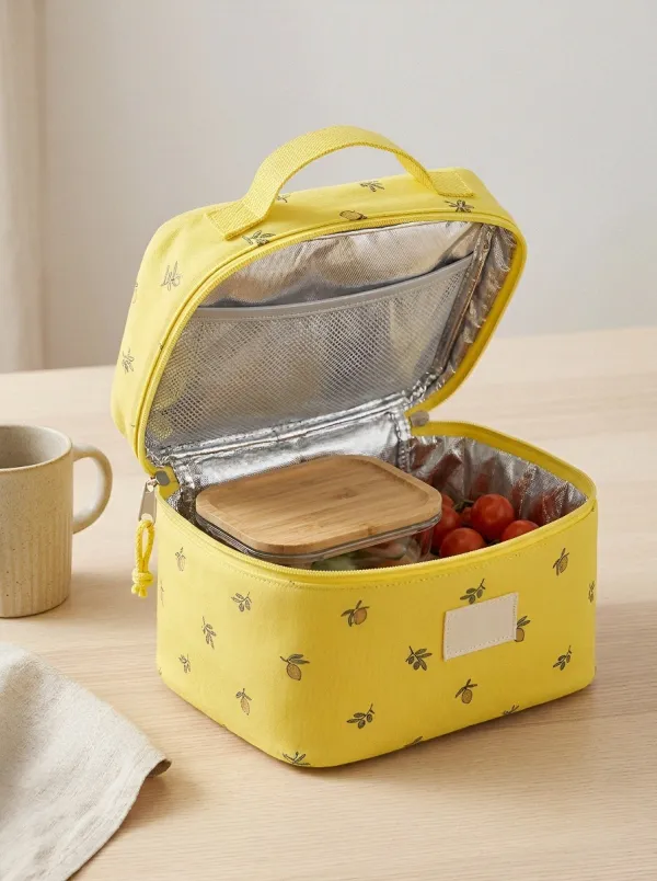 Minimalist Lemon Pattern Printed Insulated Lunch Bag