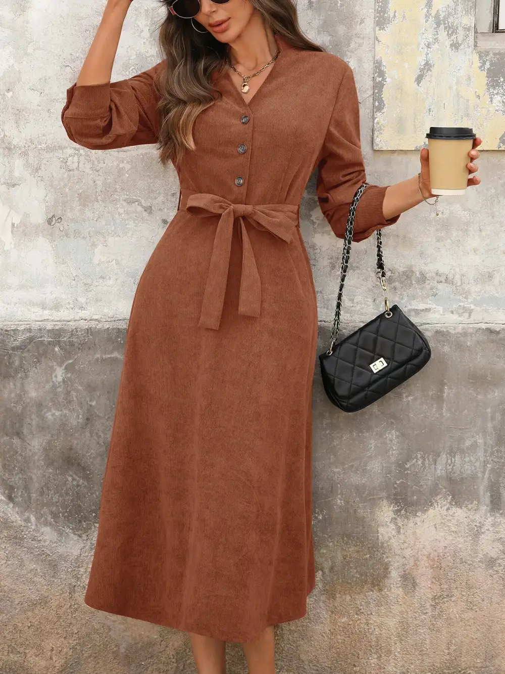 Elegant Long Sleeve Midi Dress