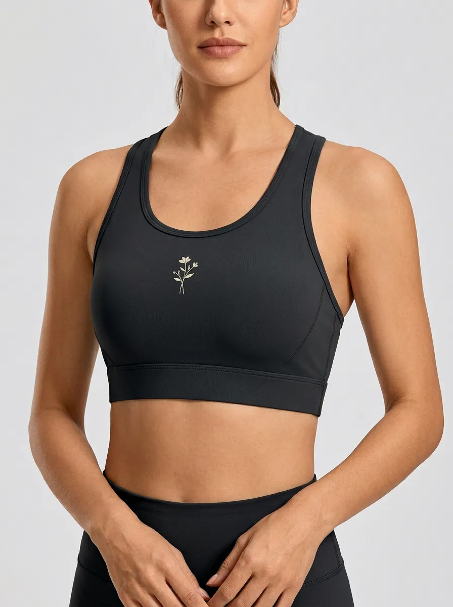 Women's Floral-Embroidered Scoop-Neck Racerback Center-Chest Sports Bra