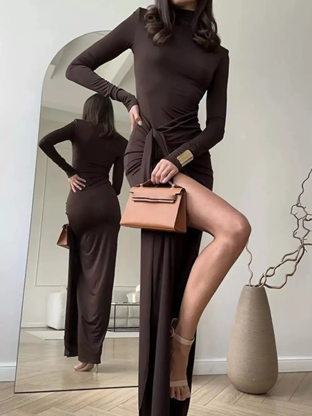 Finish Slit Long Sleeve Maxi Dress