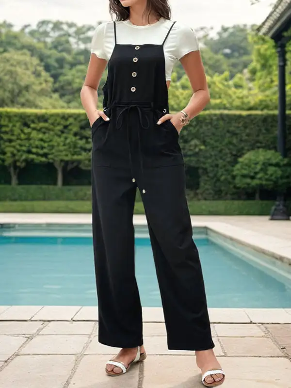 Overall Button Spaghetti Straps Jumpsuit Accessory