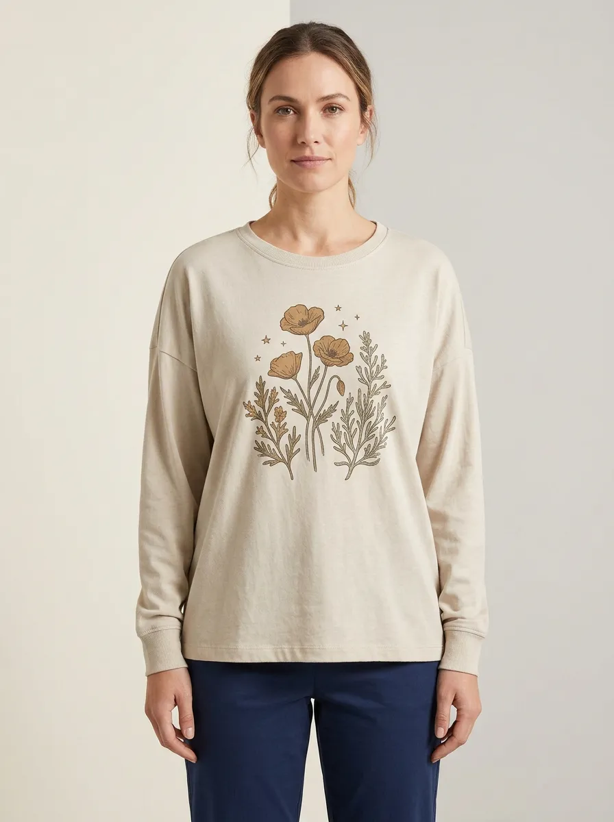 Women's Floral Graphic Long-Sleeve Crew-Neck