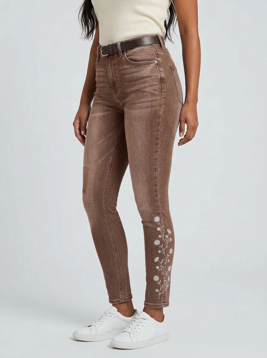 Women's Sierra Floral Daisy Embroidered Printed Slim Jeans
