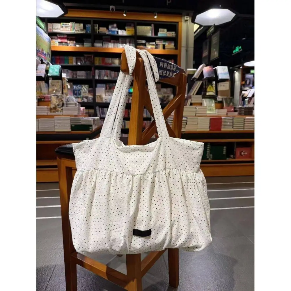 Large Capacity Polka Dot Canvas Tote Bag for