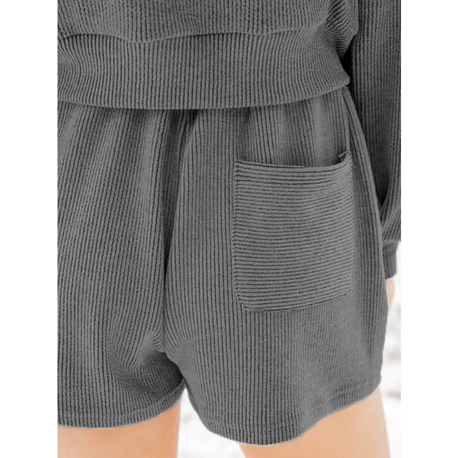 Ribbed Round Neck Long Sleeve Top and Shorts Set
