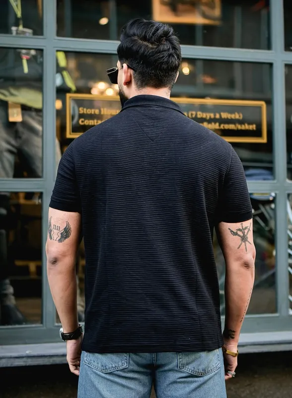 Black Slim-Fit Long Sleeve Henley Shirt