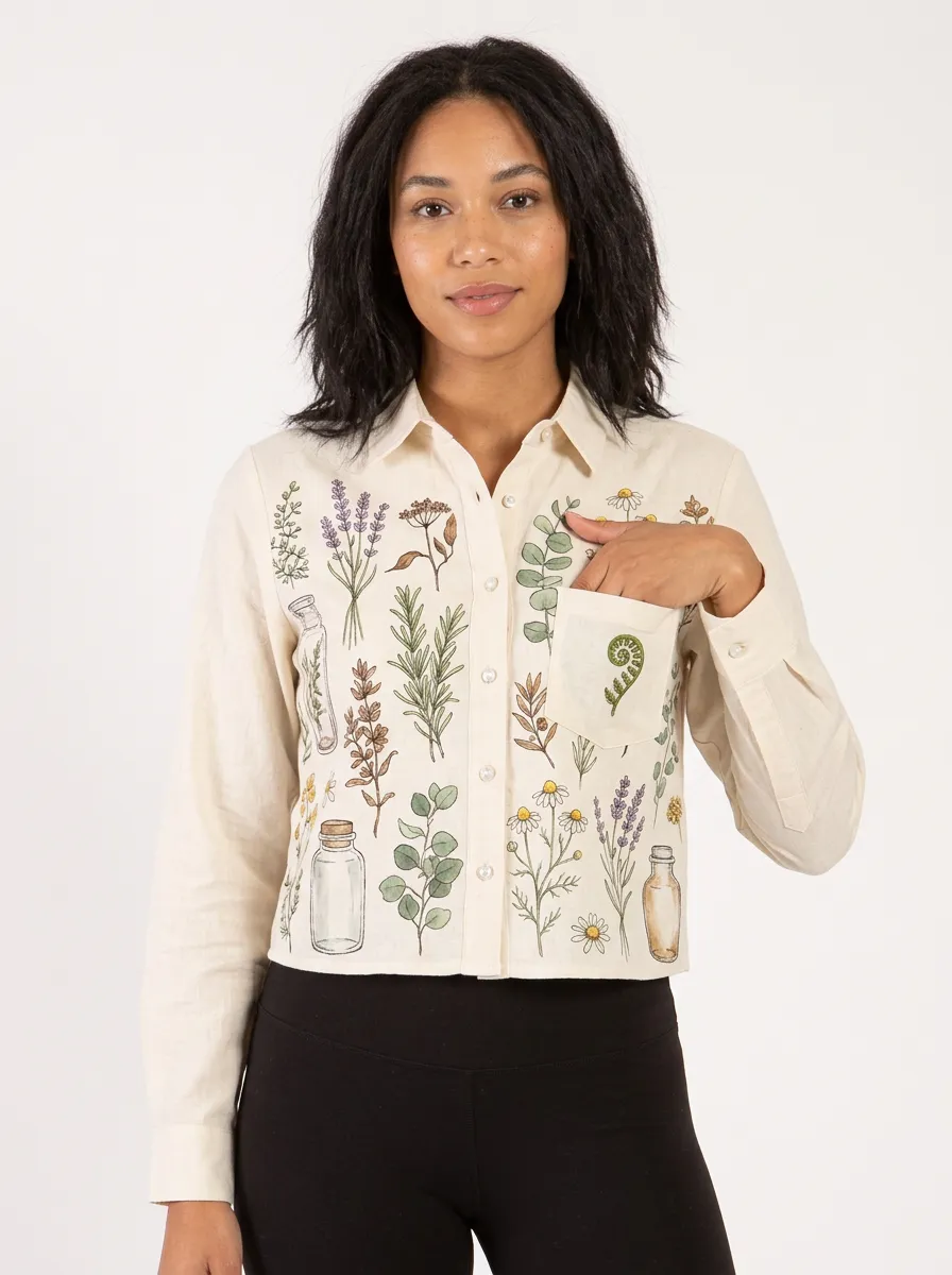 Women's Botanical Herb Garden Apothecary Graphic Button-up Shirt Tank Top