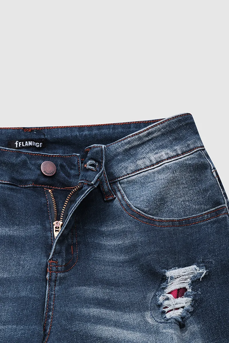 Plaid Panel Patched Mid Rise Skinny Jeans