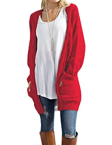 Traleubie Women's Open Front Long Sleeve Boho Boyfriend Knit Chunky Cardigan Sweater
