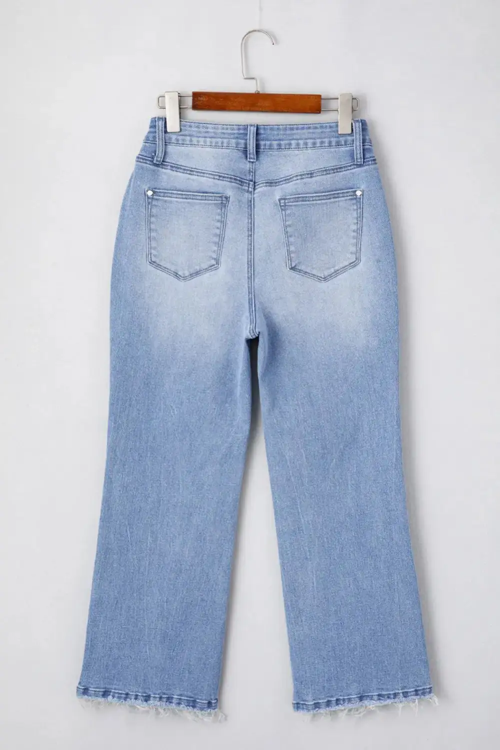 High Waist Flared Raw Hem Washed Casual Jeans