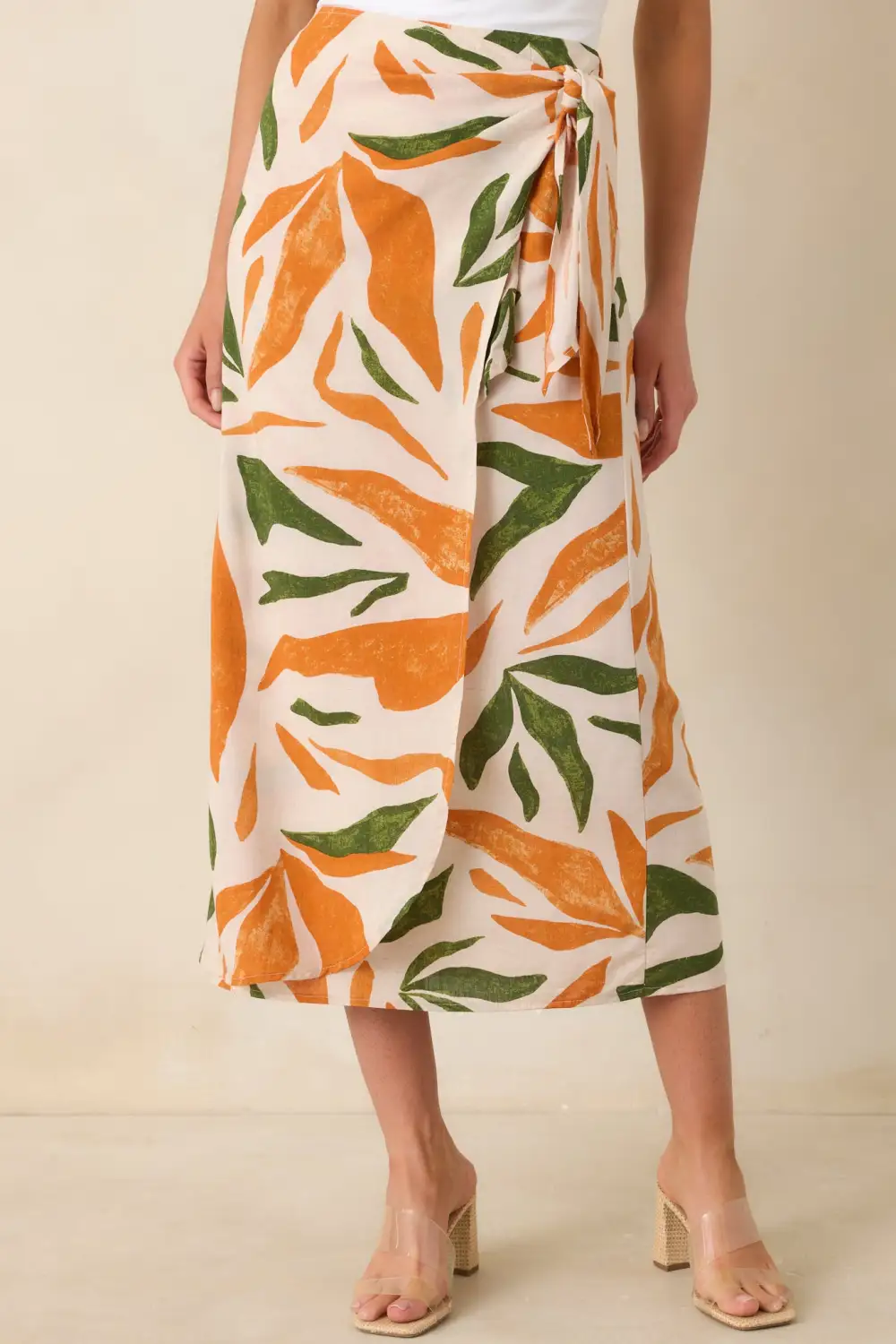 Chic Tropical Print Midi Wrap Skirt