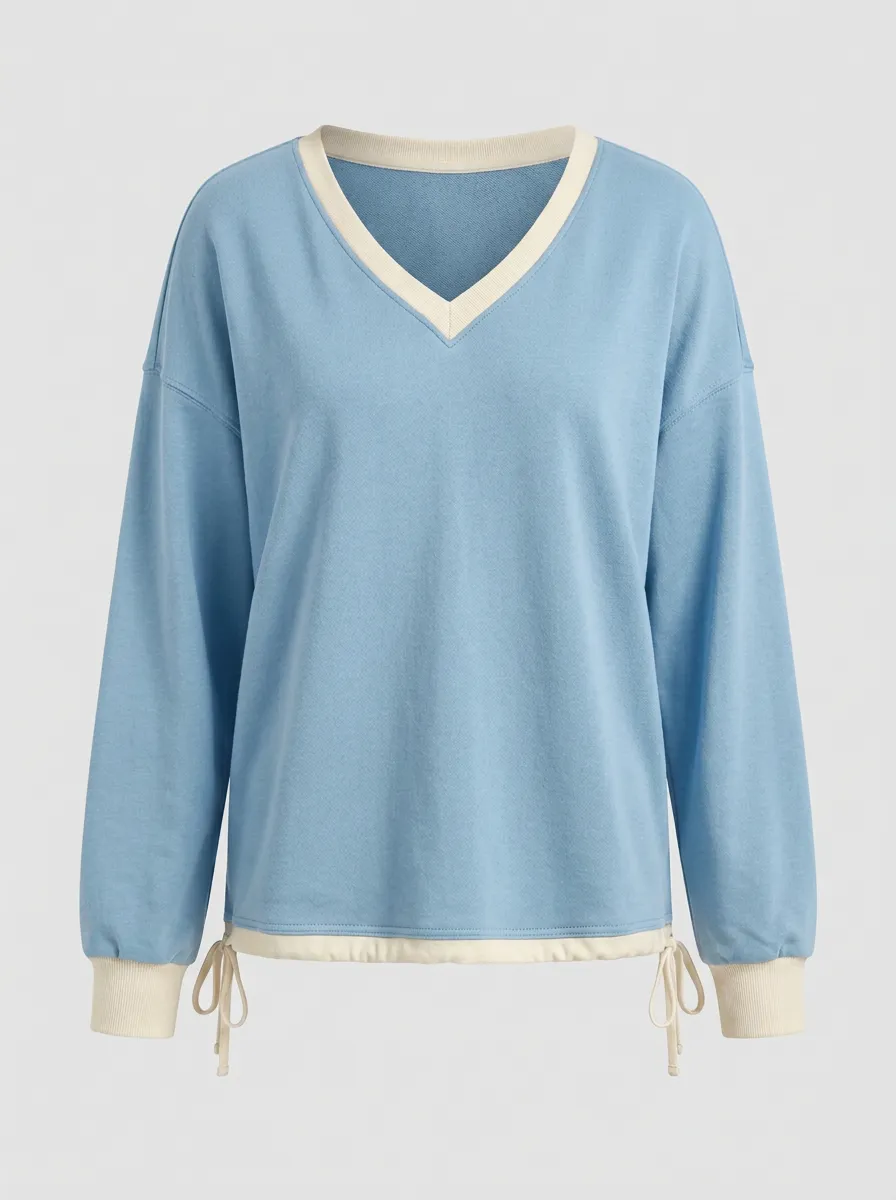 Women's V-Neck Contrast Trim Sweatshirt