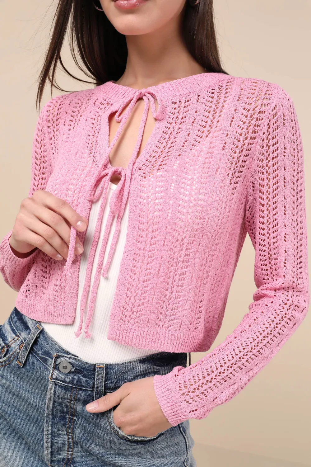 Daily Knit Tie-Front Cardigan Sweater Top