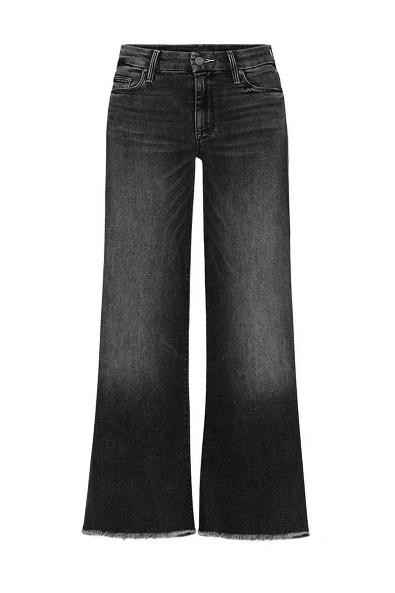 Tall Washed Raw Hem Mid Waist Wide Leg Jeans