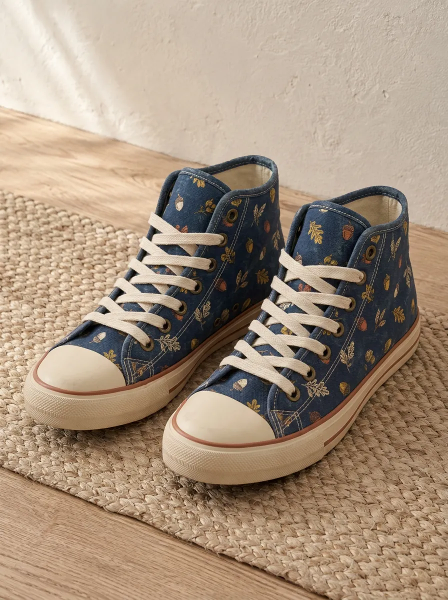 Women's Autumn Nature Lover Acorn Leaf Pattern Printed Canvas Shoes