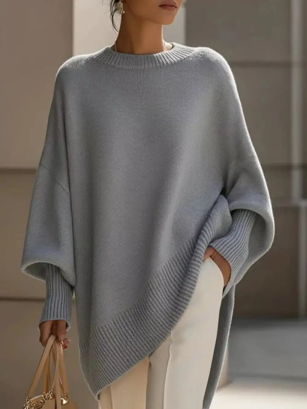 Ribbed Batwing Sleeve Oversized Sweater