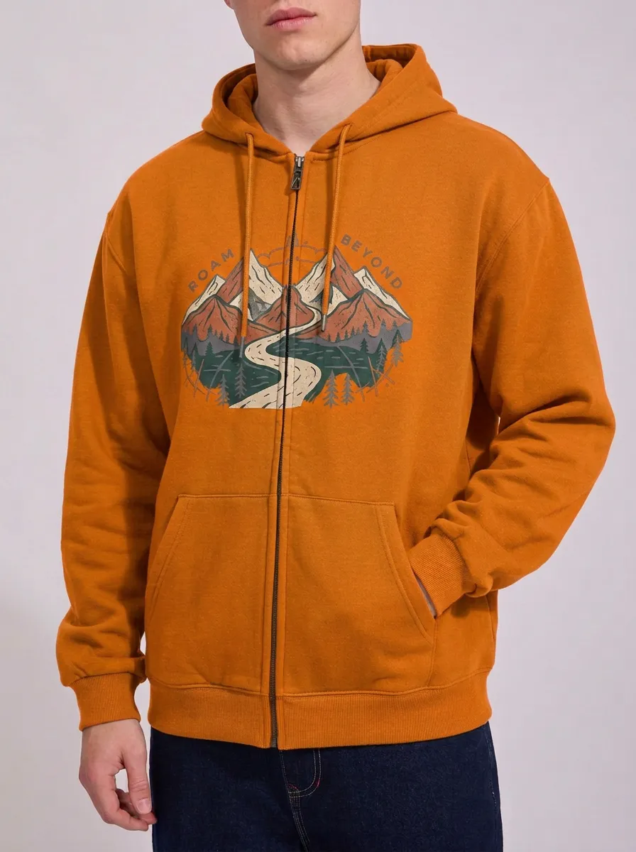 Men's Outdoor Adventure Roam Beyond Mountain Printed Zip Hoodie