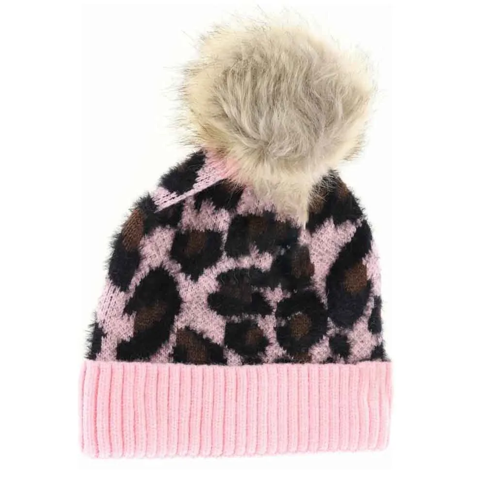 Leopard Print Pom Beanie