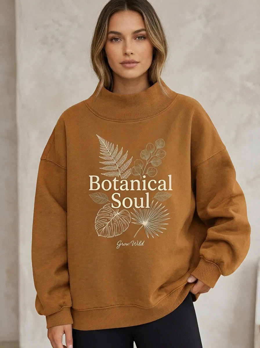 Women's Botanical Soul Nature Lover Fern Leaf Printed Sweatshirt