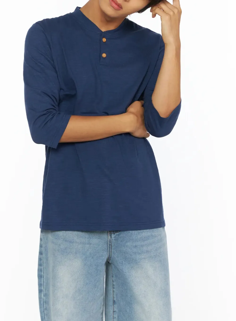 Men's Henley Three-Quarter Sleeve T-Shirt