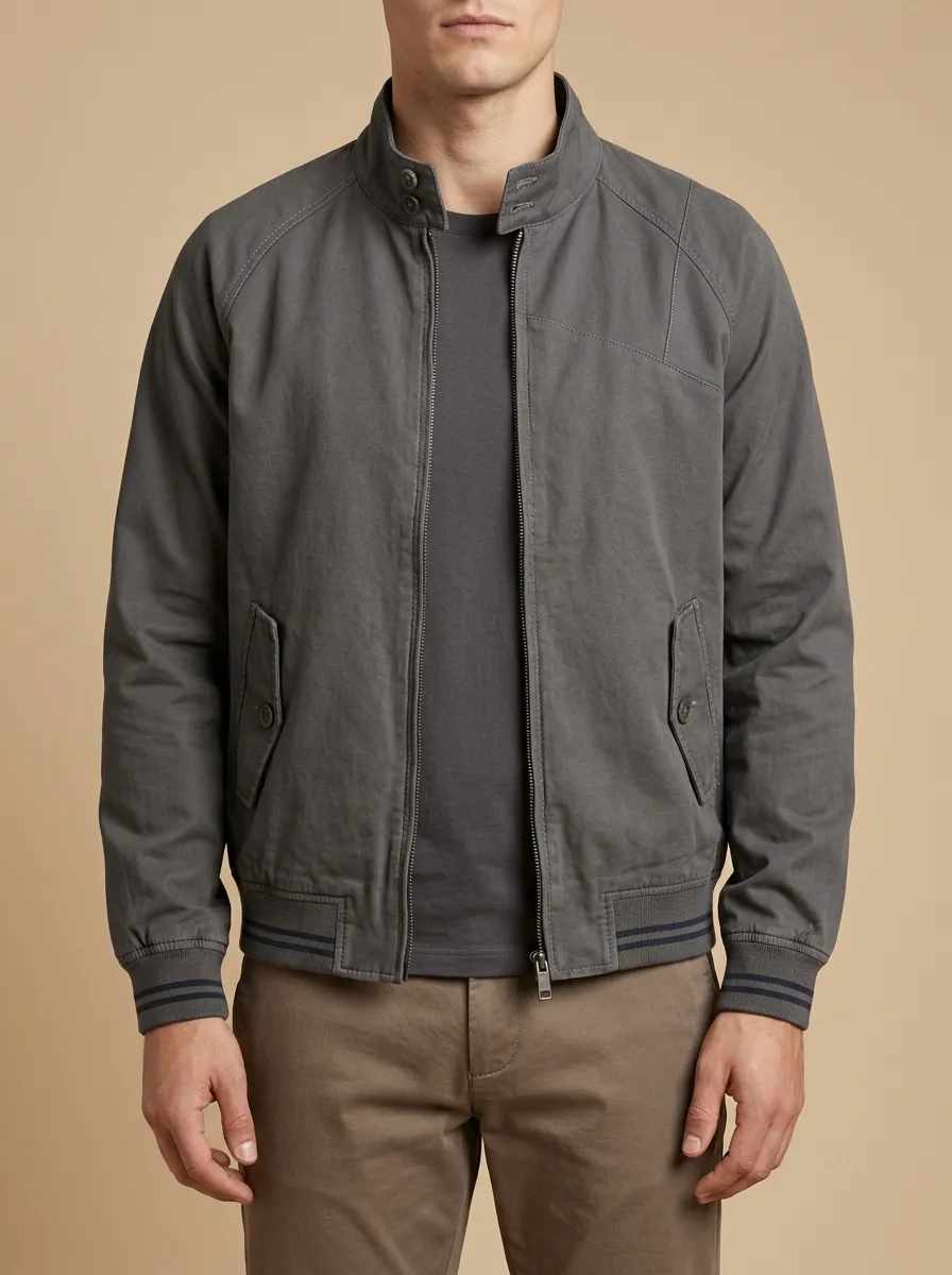 Solid Color Zip Bomber Collar Jacket