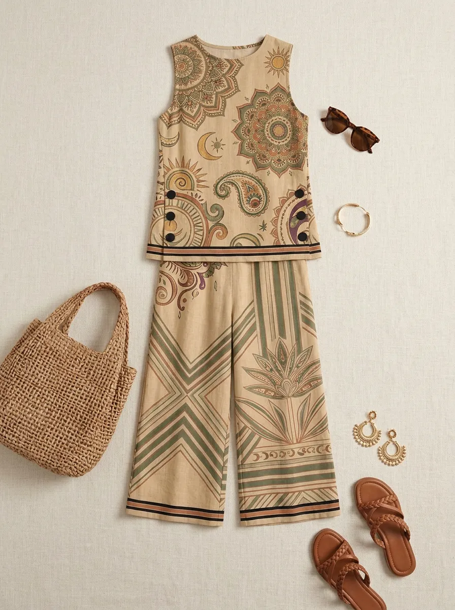 Women's Bohemian Mandala Paisley Printed Sleeveless Set