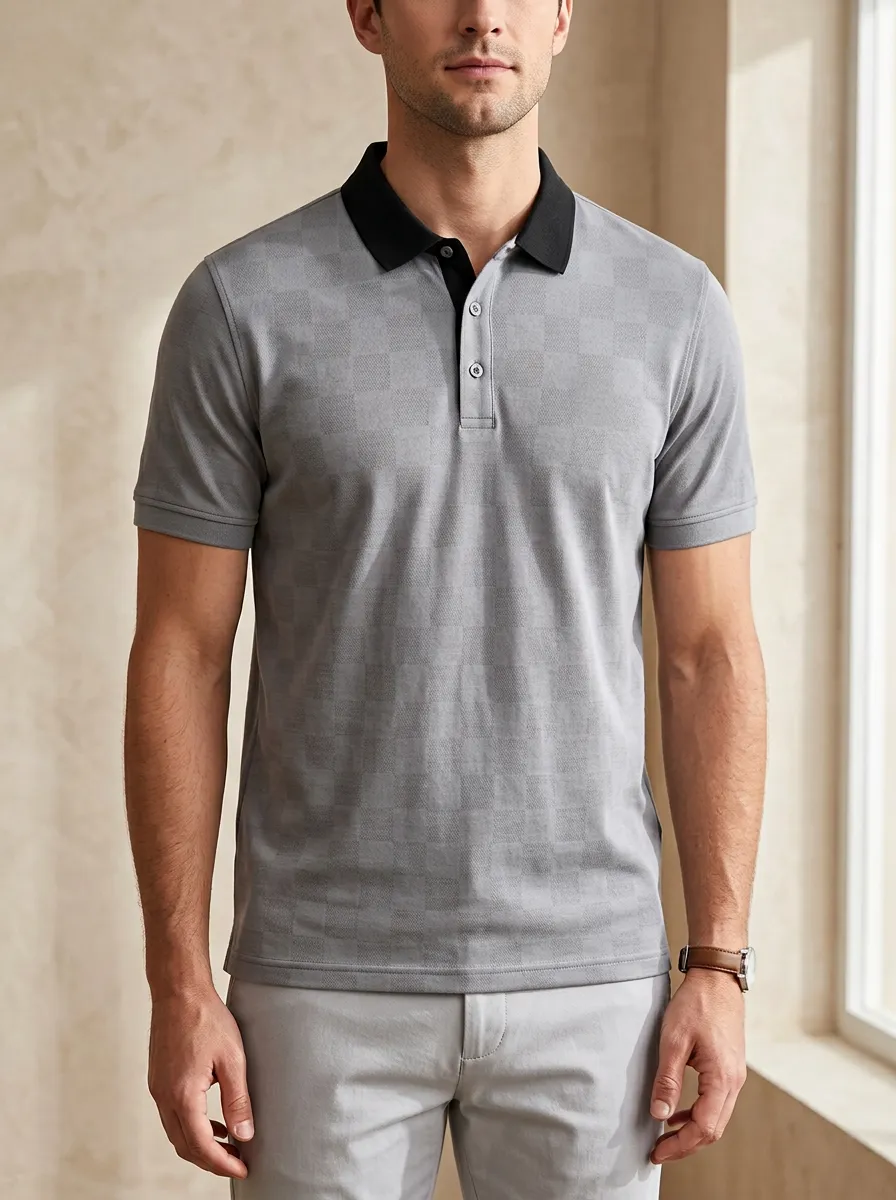 Clean-Line Checkered Men's Polo Shirt
