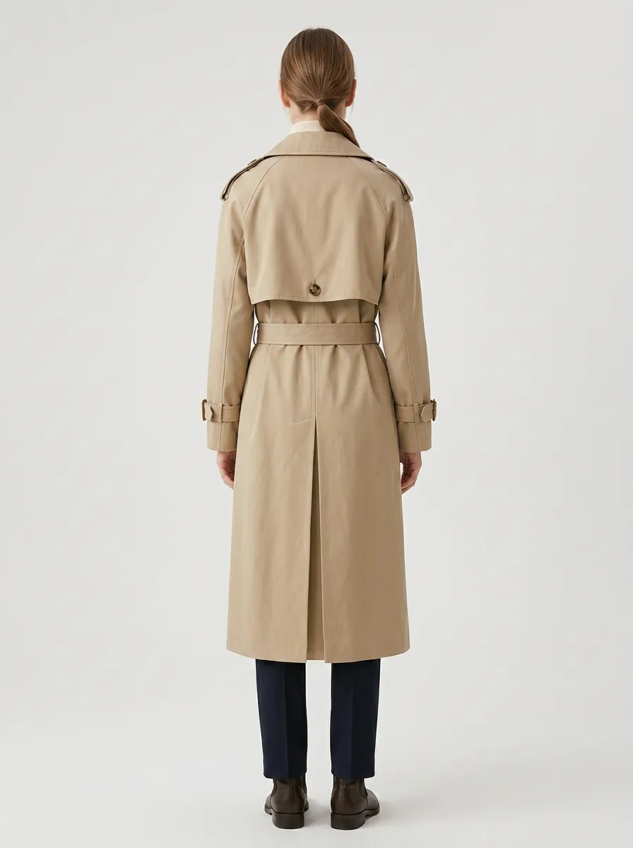 Women's Elegant Double-Breasted Belted Classic Long Trench Coat