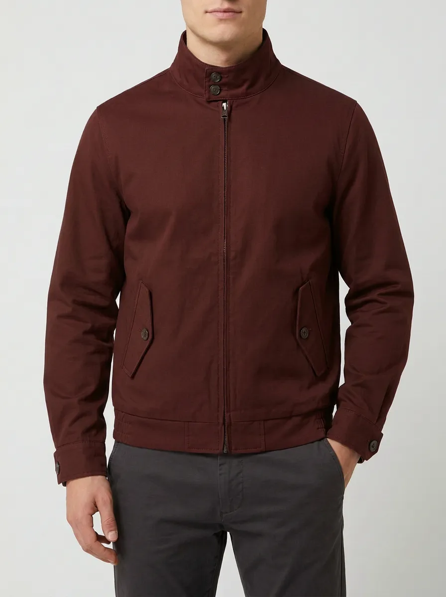 Men's Olive Green Stand Collar Zip-Up Casual Jacket