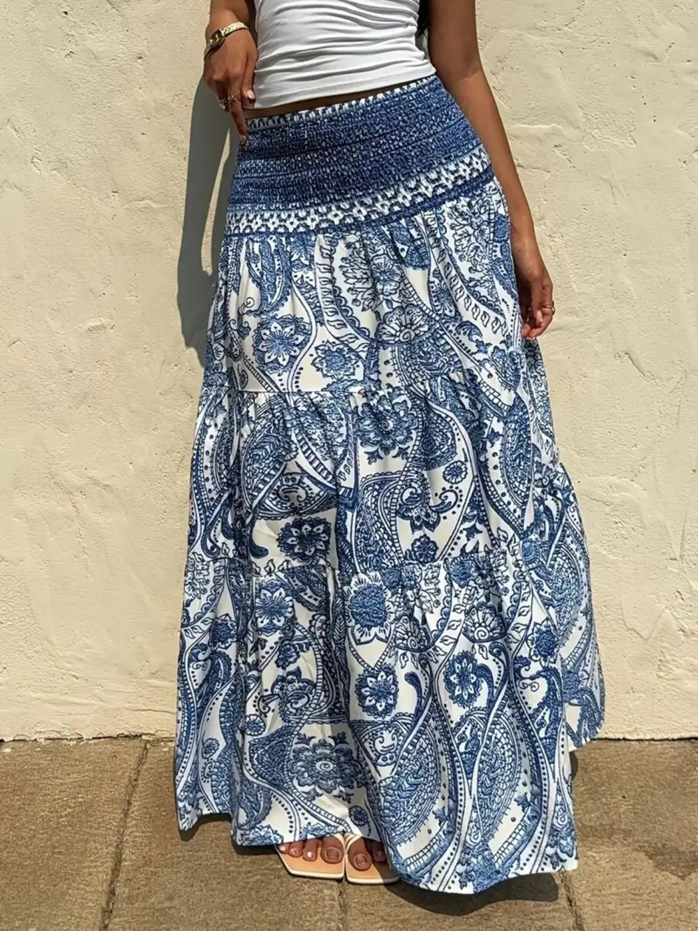 Refined Smocked Printed Skirt