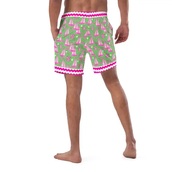 Quick Dry Sailboat Print Swim Trunks