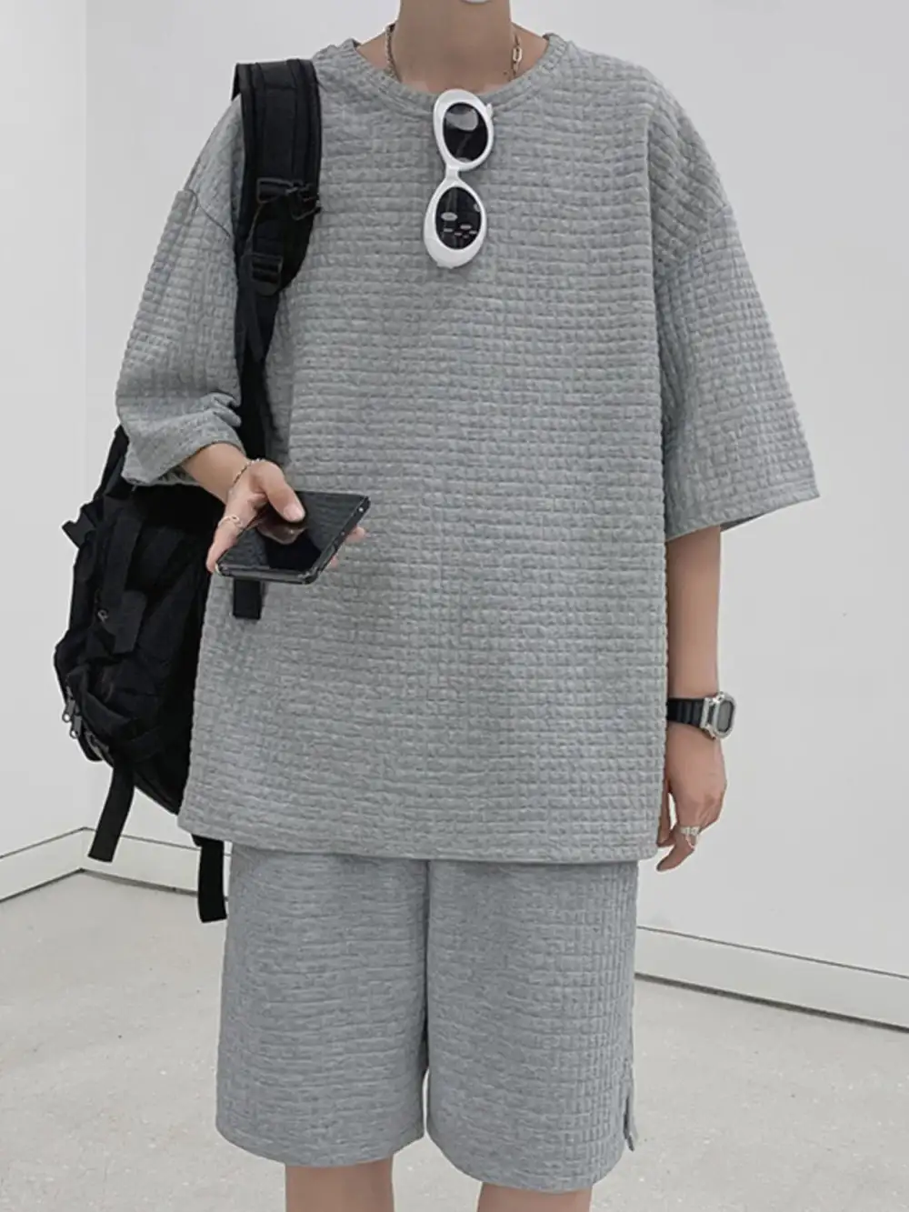 Short Sleeve Textured T-Shirt And Shorts Set