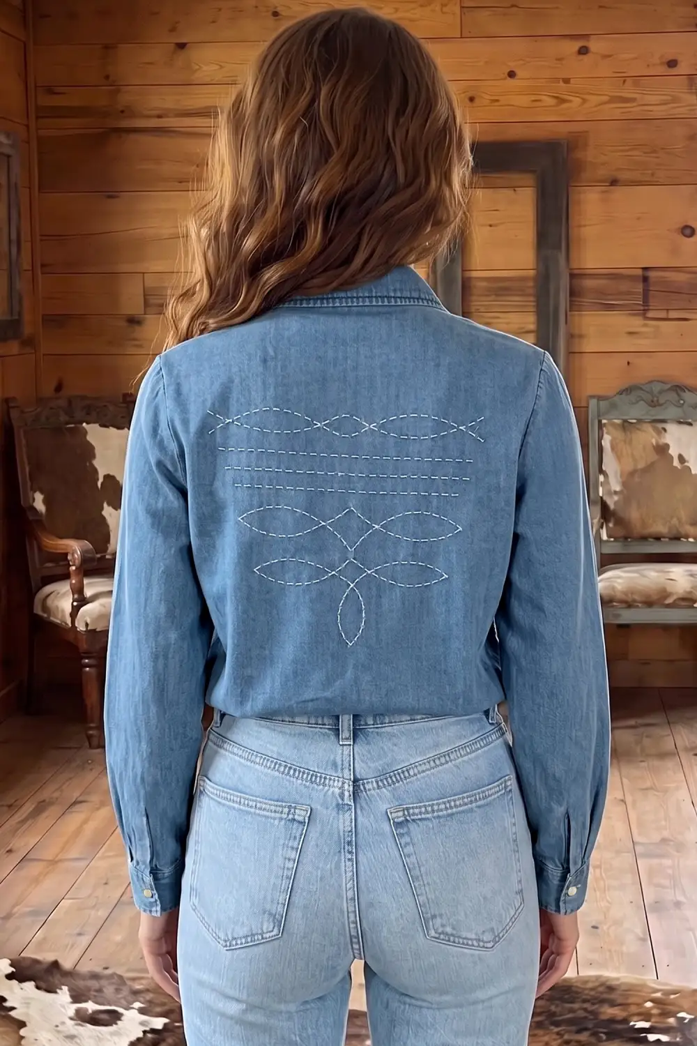 Women's Embroidered Long Sleeve Western Detail Blouse