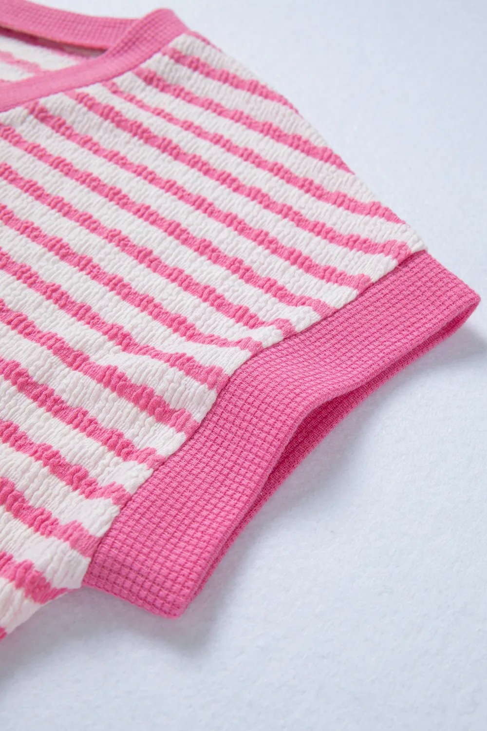 Pink Stripe Textured Knit Contrast Top