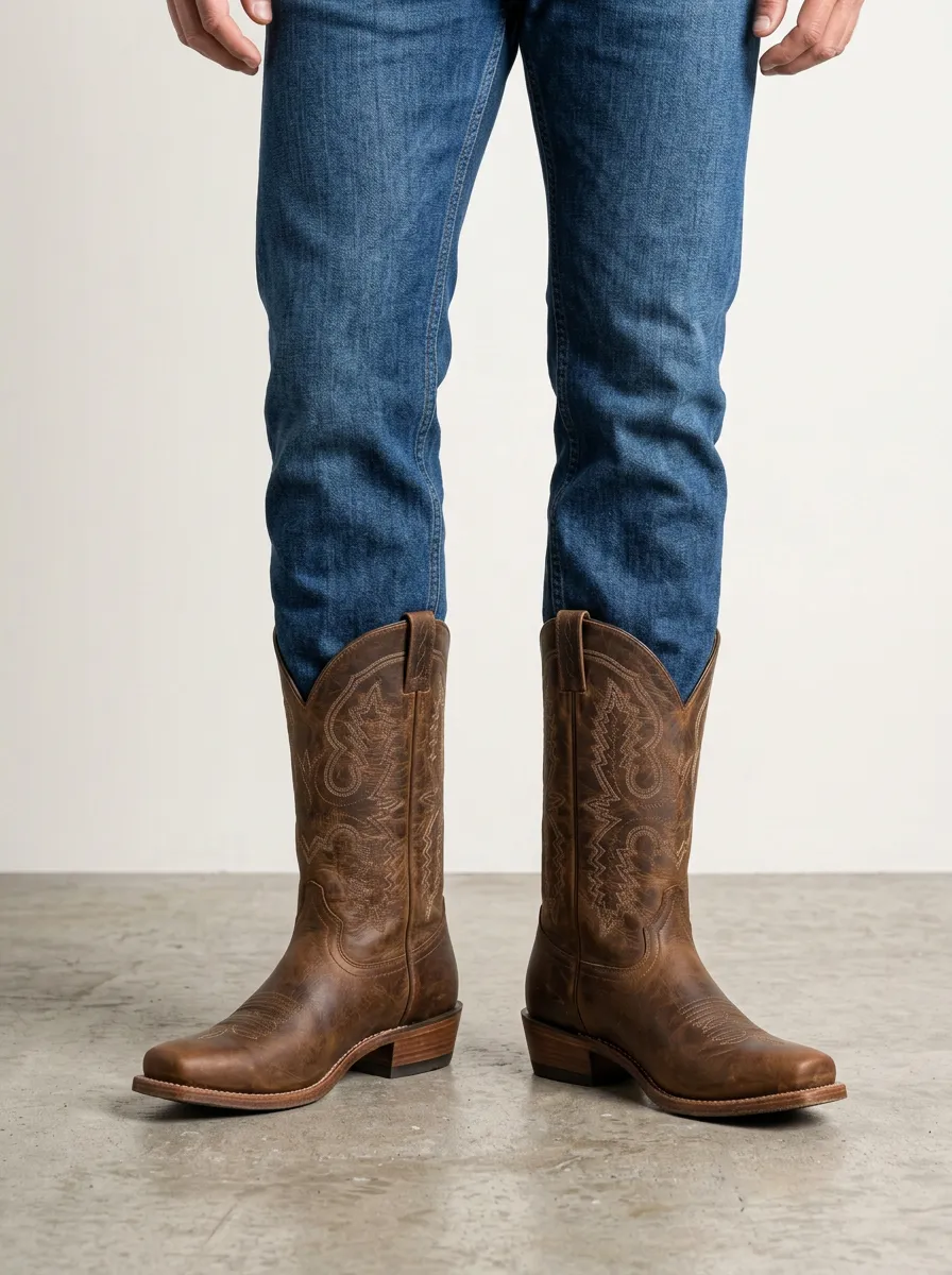 Men's Heritage Western Distressed Leather Embroidered Printed Boots