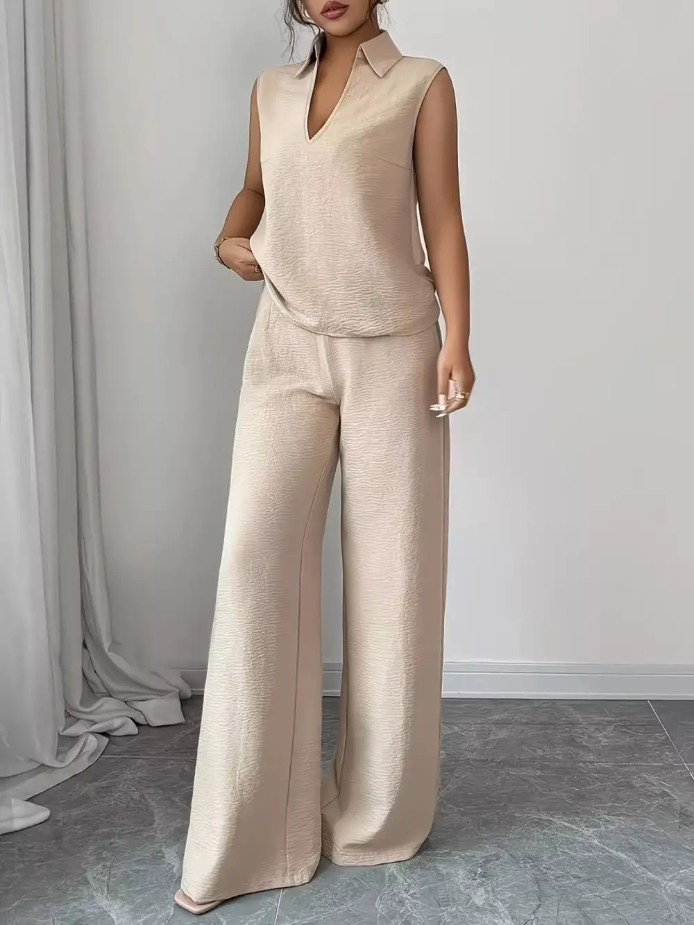 Sleeveless Top and Wide Leg Pants Set