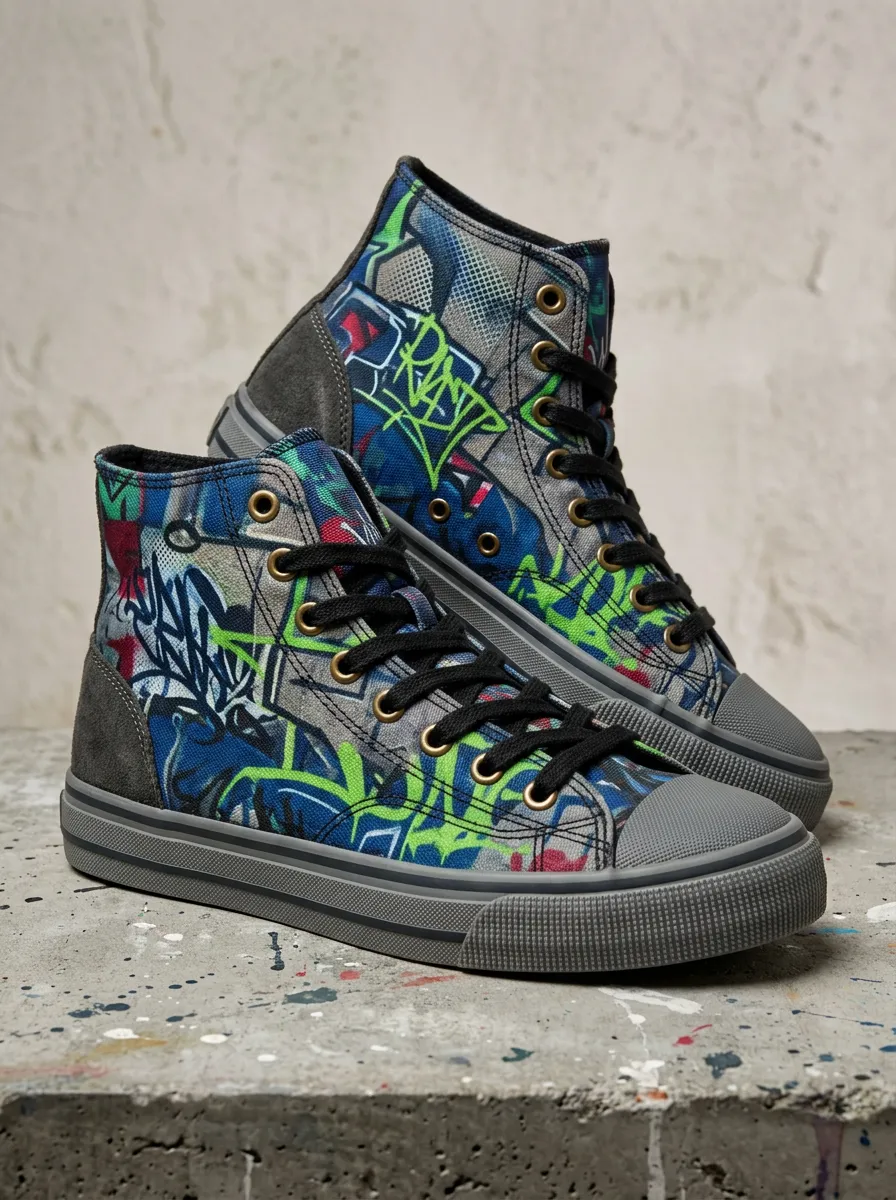 Relaxed Street Art Graffiti Pattern Printed Canvas Shoes