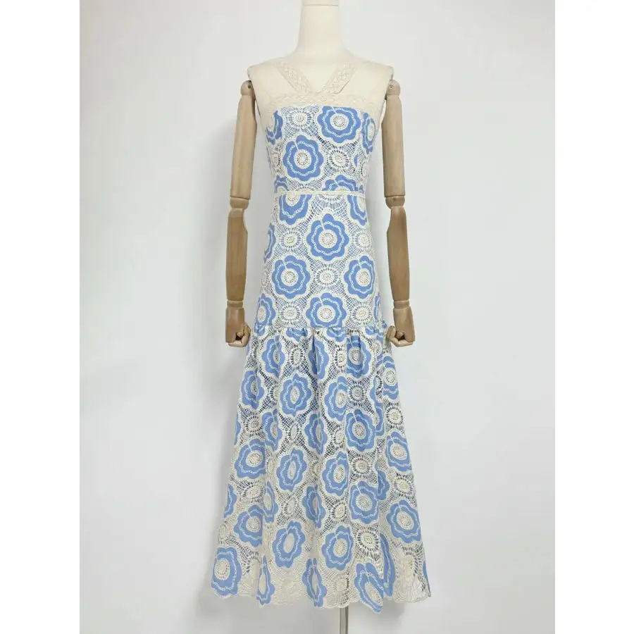 Lace Sleeveless Tiered Midi Dress