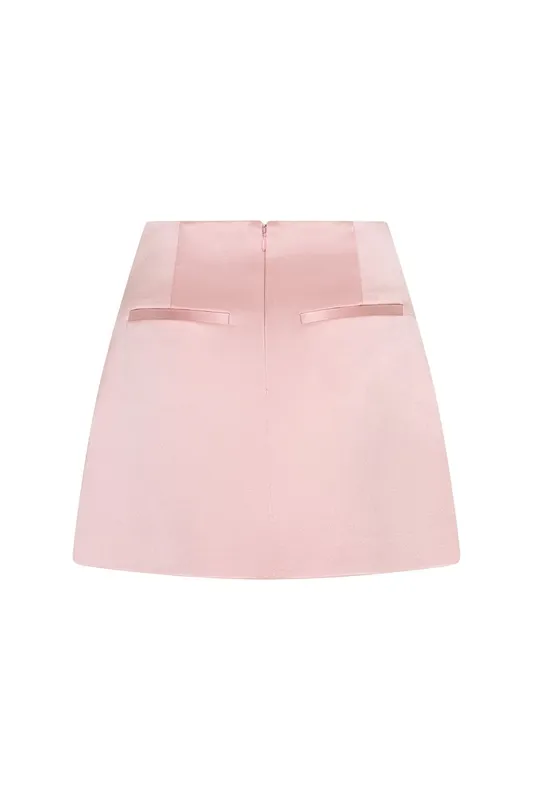 Pink A-Line Satin Mini Skirt