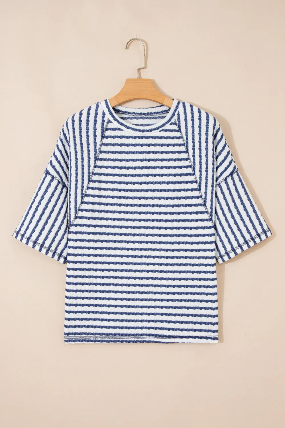 Blue Stripe Textured Knit Split Top